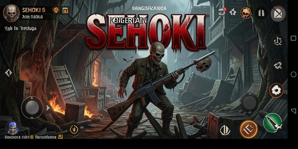 Tangkapan layar utama SEHOKI menunjukkan gameplay menegangkan di lingkungan yang gelap.