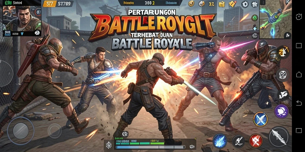 Screenshot ST789 menampilkan pertarungan intens dalam gameplay Battle Royale.